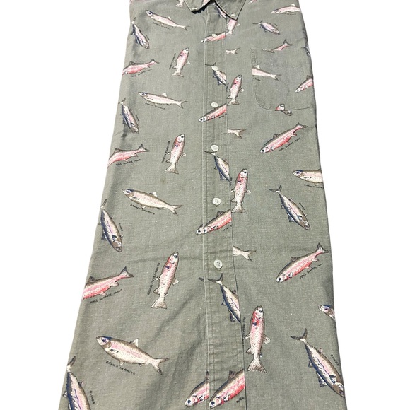 Britches Great Outdoors 90s Vintage Fish Print Button Down Shirt XL - Picture 10 of 13